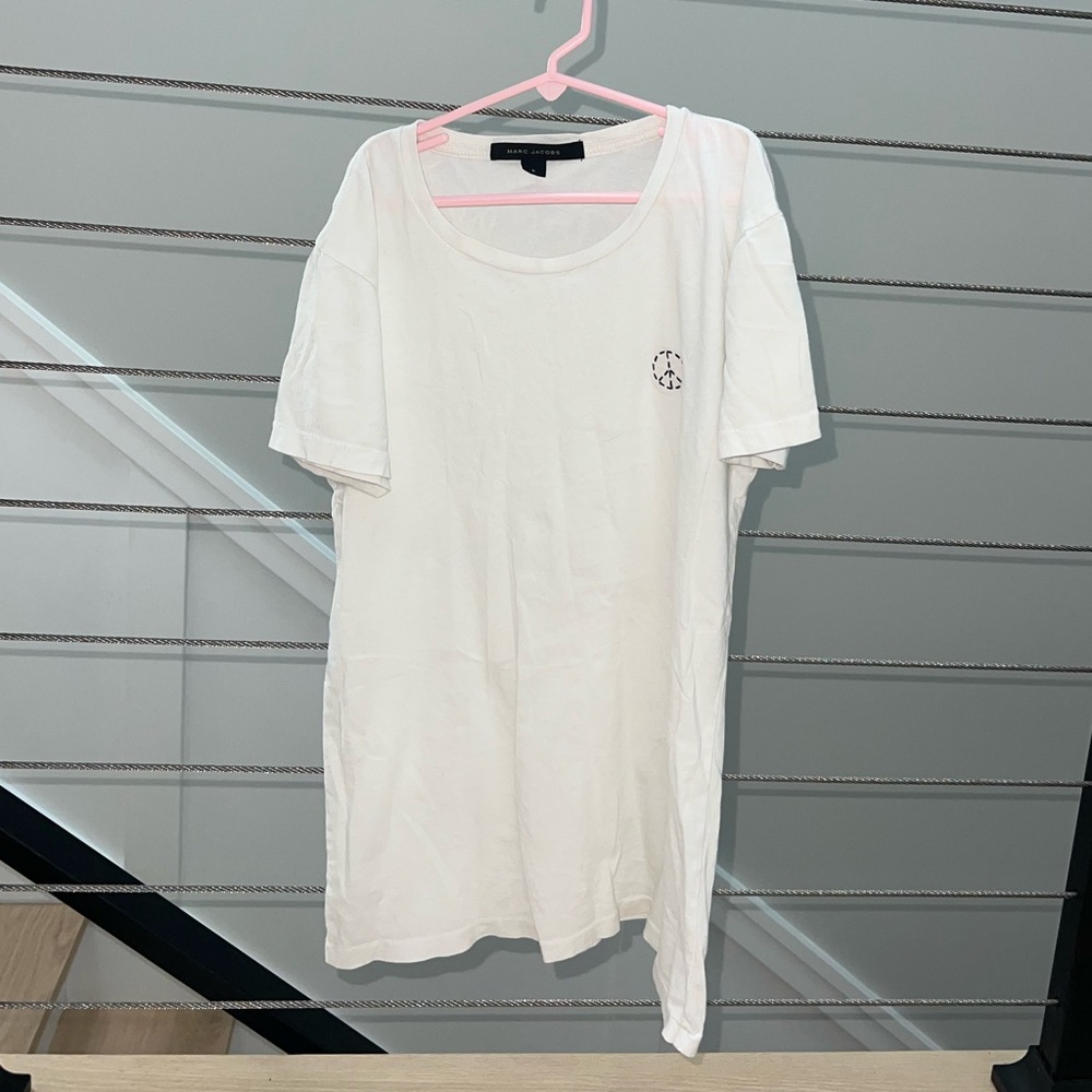 Marc Jacobs White T-Shirt with Embroidered Peace Sign
